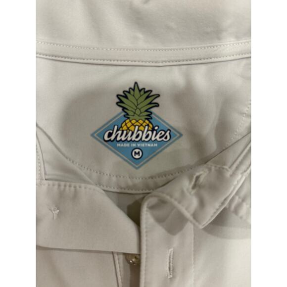 Chubbies Polo Shirt Mens Medium White Performance Stretch Palm Tree Golf - Picture 5 of 5